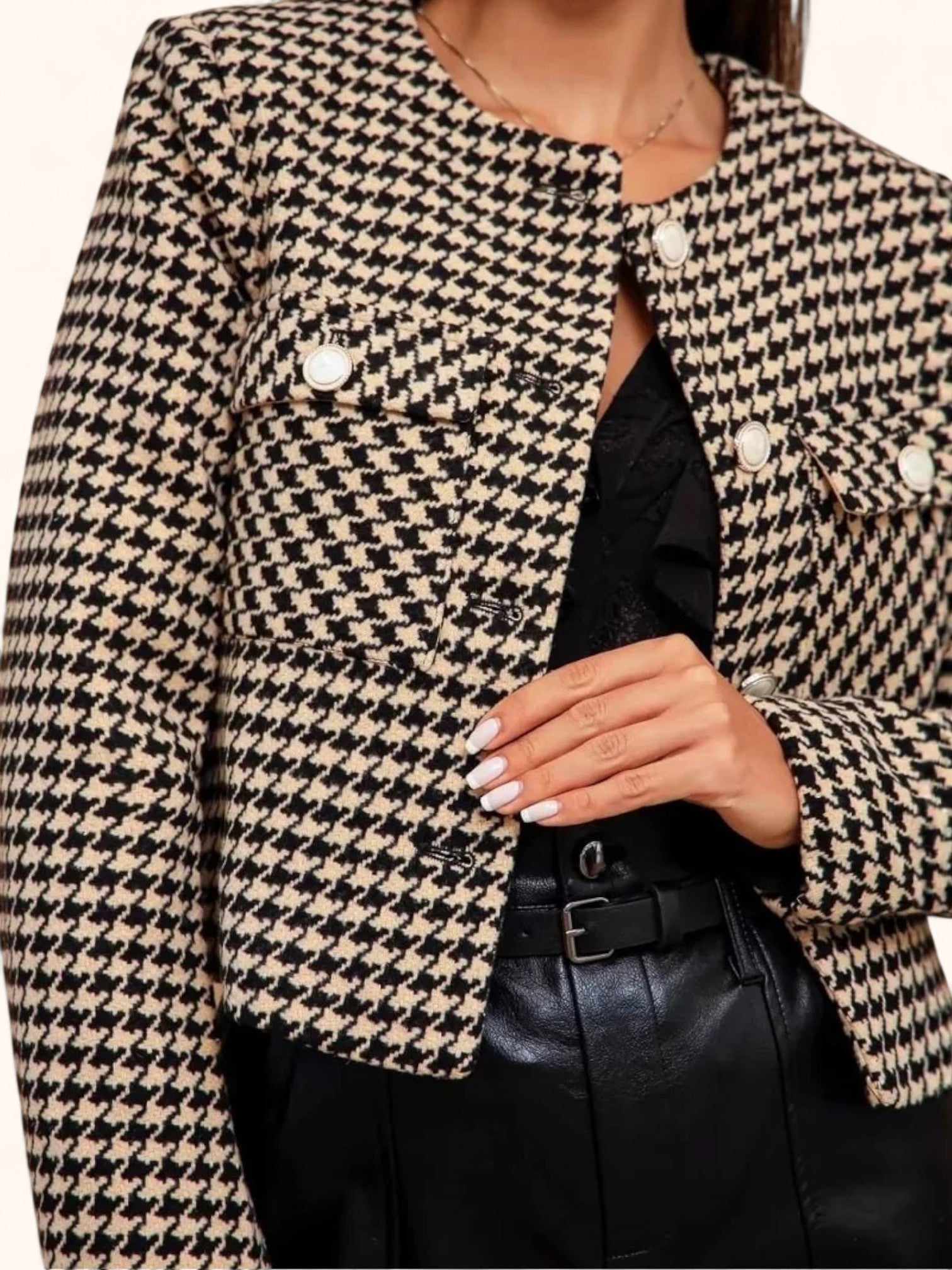 Checked Women's Tweed Jacket: Long Sleeve With Pockets