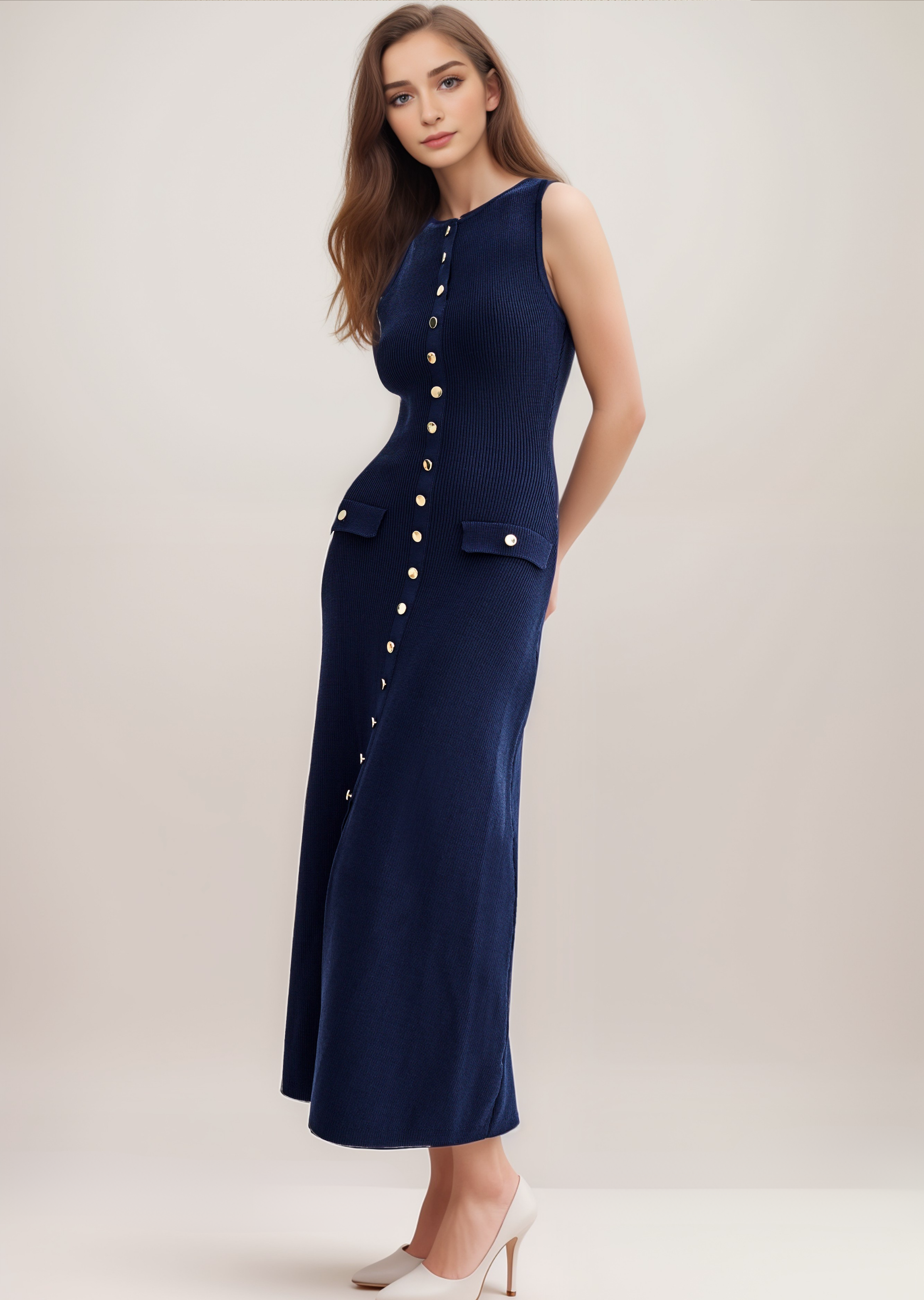 Elegantes Midikleid aus Strick – Bequemes Damenkleid für Alltag & Büro
