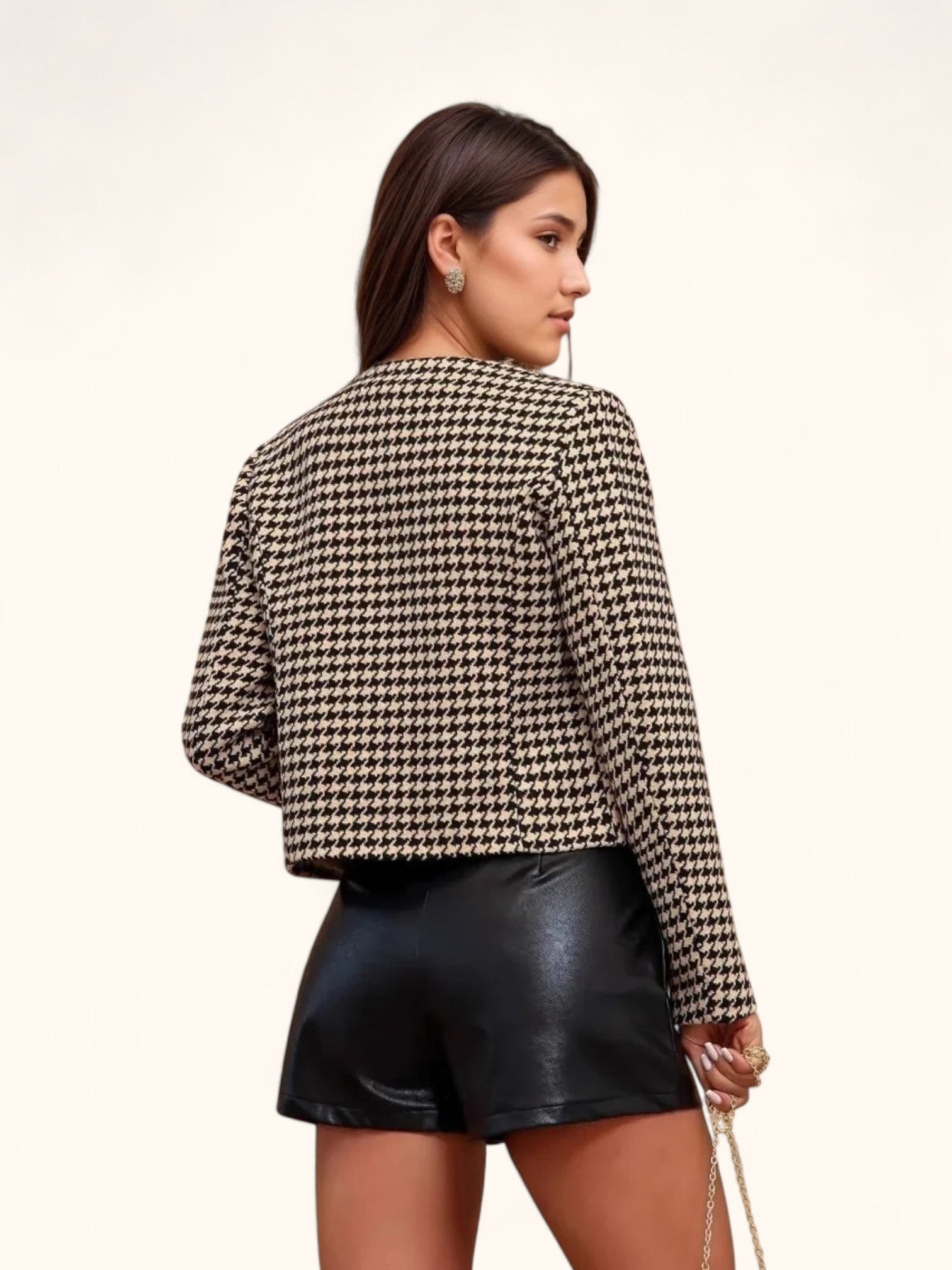 Checked Women's Tweed Jacket: Long Sleeve With Pockets