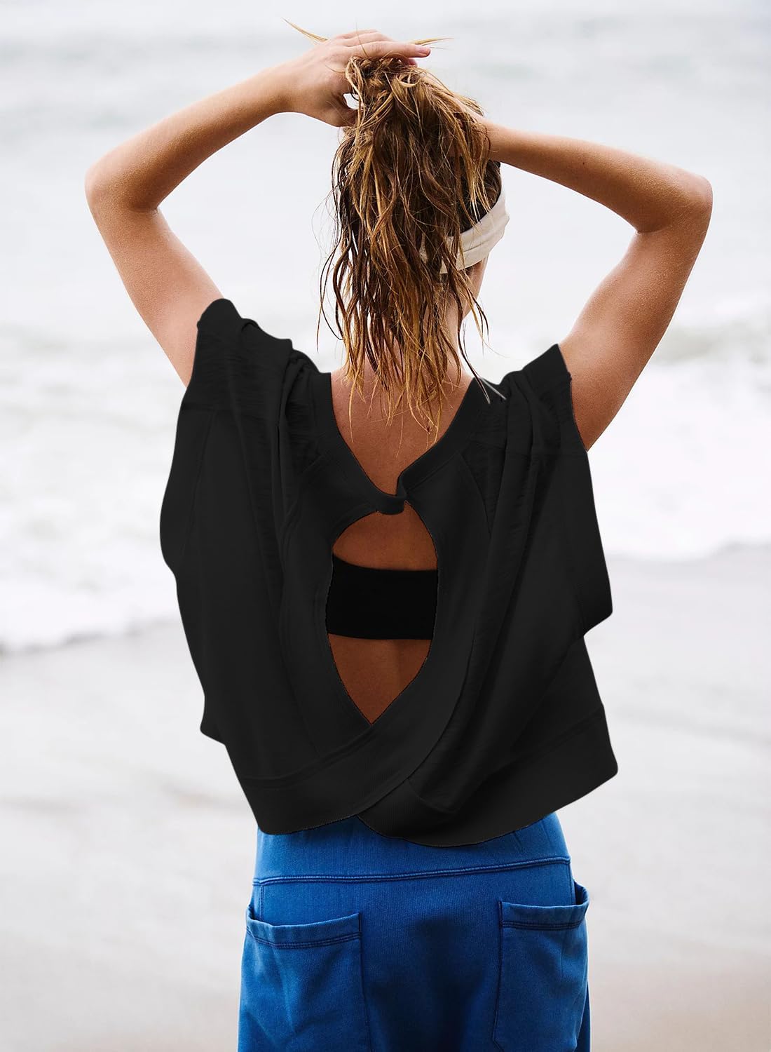 REMINORA® Women's Sport T-Shirt with Open Back – Casual Y2K Workout Crop Top for Yoga, Gym & Running | Breathable Short Sleeve Fitness Shirt