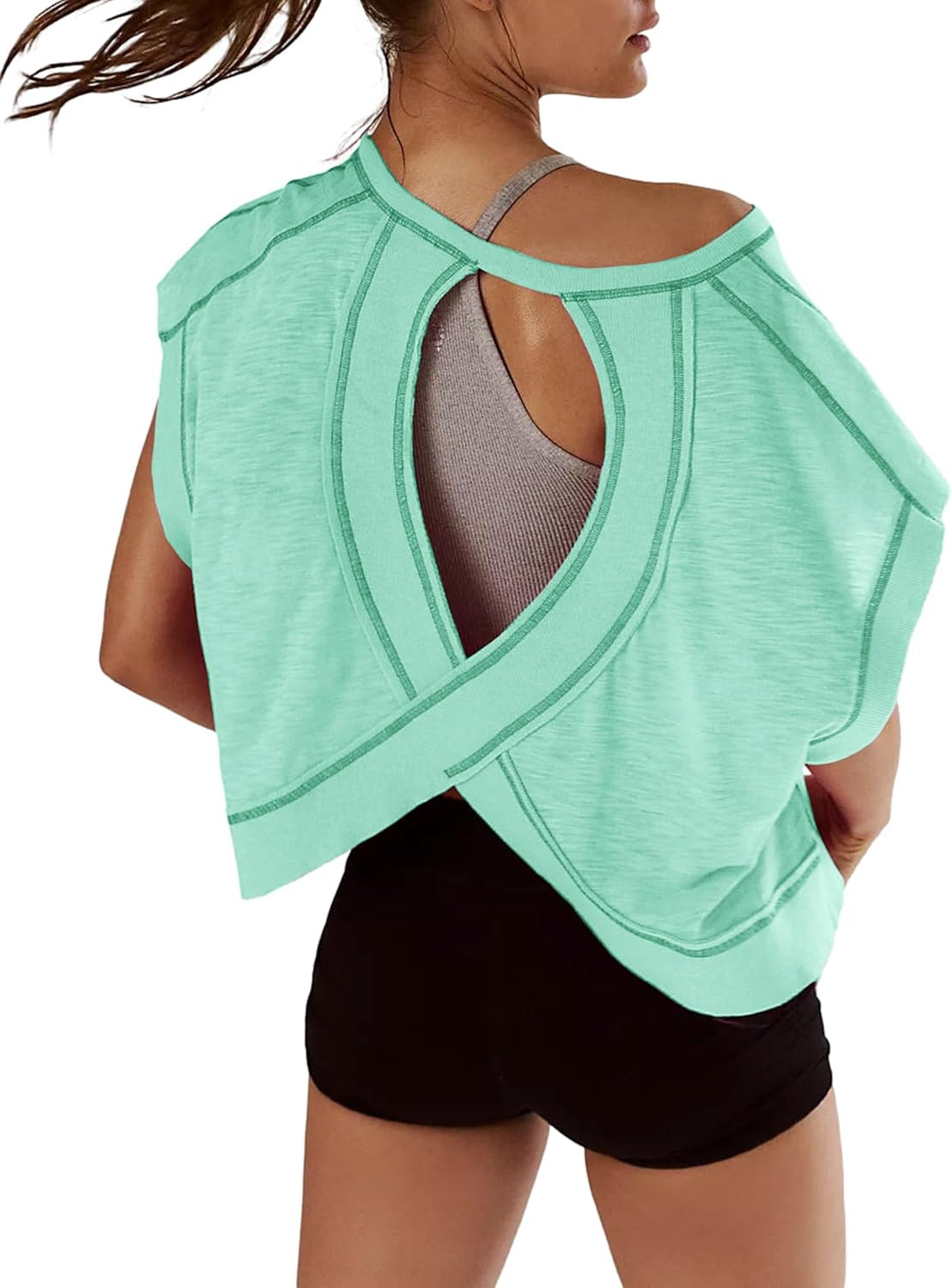 REMINORA® Women's Sport T-Shirt with Open Back – Casual Y2K Workout Crop Top for Yoga, Gym & Running | Breathable Short Sleeve Fitness Shirt