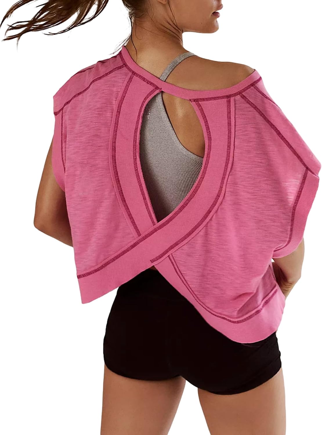 REMINORA® Women's Sport T-Shirt with Open Back – Casual Y2K Workout Crop Top for Yoga, Gym & Running | Breathable Short Sleeve Fitness Shirt