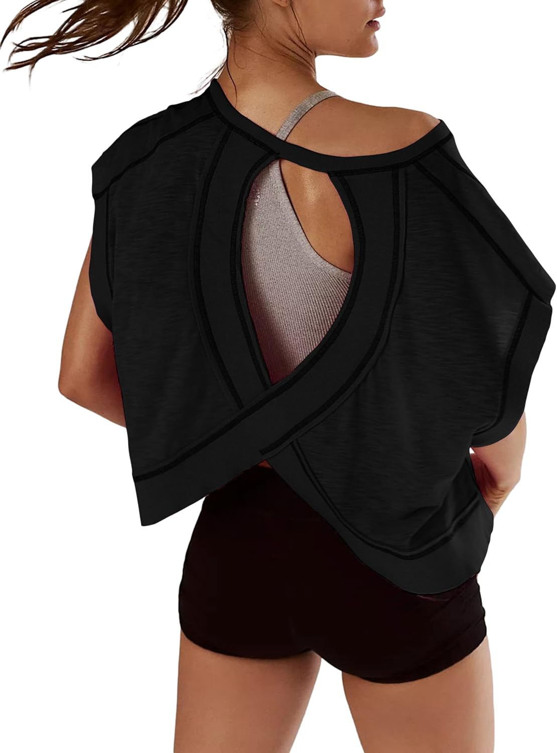 REMINORA® Women's Sport T-Shirt with Open Back – Casual Y2K Workout Crop Top for Yoga, Gym & Running | Breathable Short Sleeve Fitness Shirt