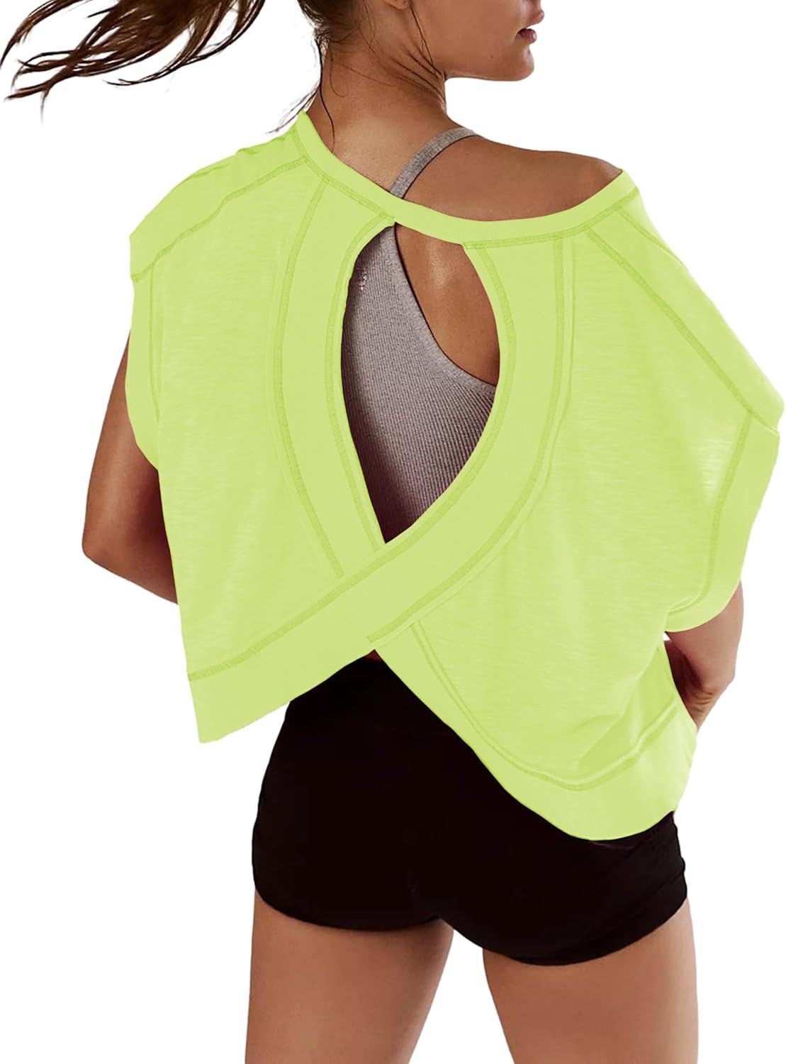 REMINORA® Women's Sport T-Shirt with Open Back – Casual Y2K Workout Crop Top for Yoga, Gym & Running | Breathable Short Sleeve Fitness Shirt