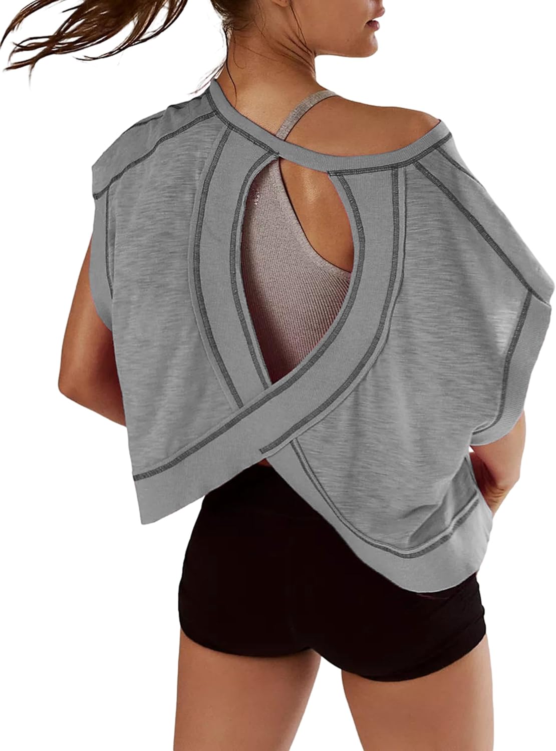 REMINORA® Women's Sport T-Shirt with Open Back – Casual Y2K Workout Crop Top for Yoga, Gym & Running | Breathable Short Sleeve Fitness Shirt