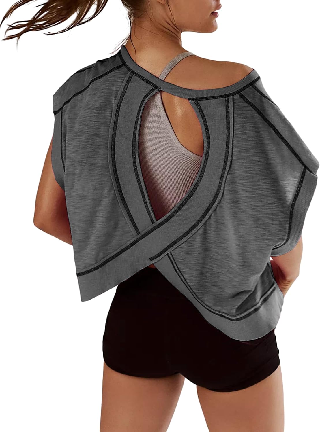 REMINORA® Women's Sport T-Shirt with Open Back – Casual Y2K Workout Crop Top for Yoga, Gym & Running | Breathable Short Sleeve Fitness Shirt