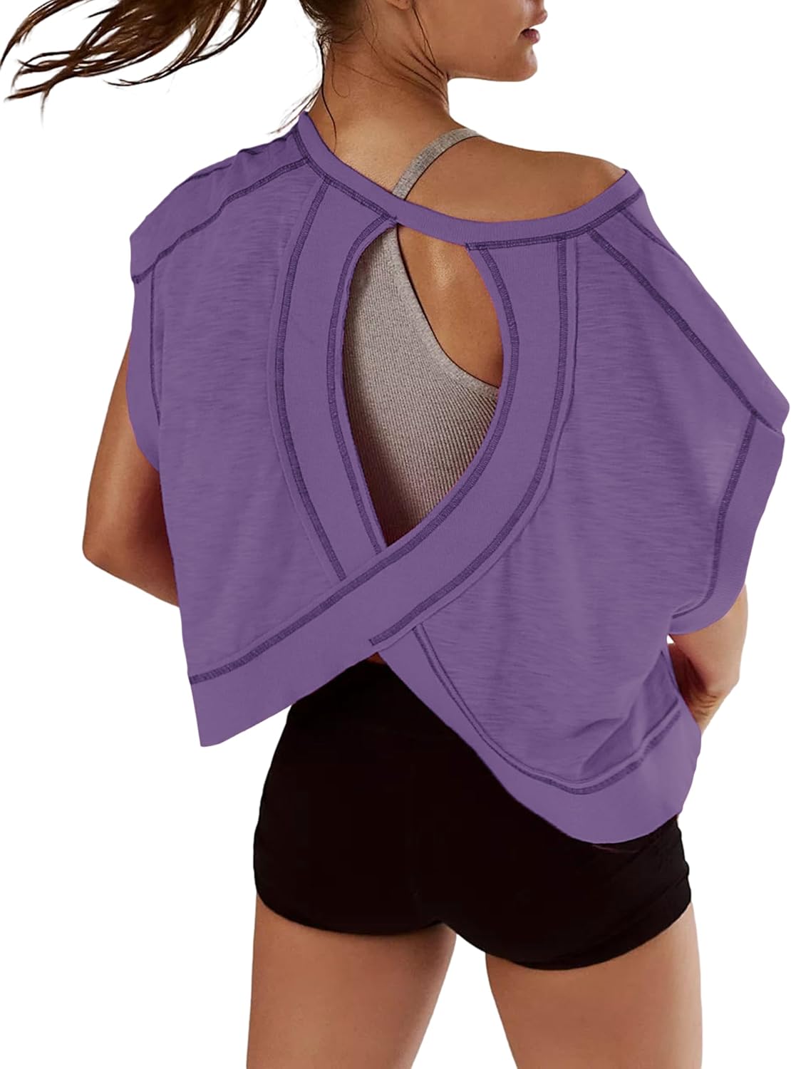 REMINORA® Women's Sport T-Shirt with Open Back – Casual Y2K Workout Crop Top for Yoga, Gym & Running | Breathable Short Sleeve Fitness Shirt