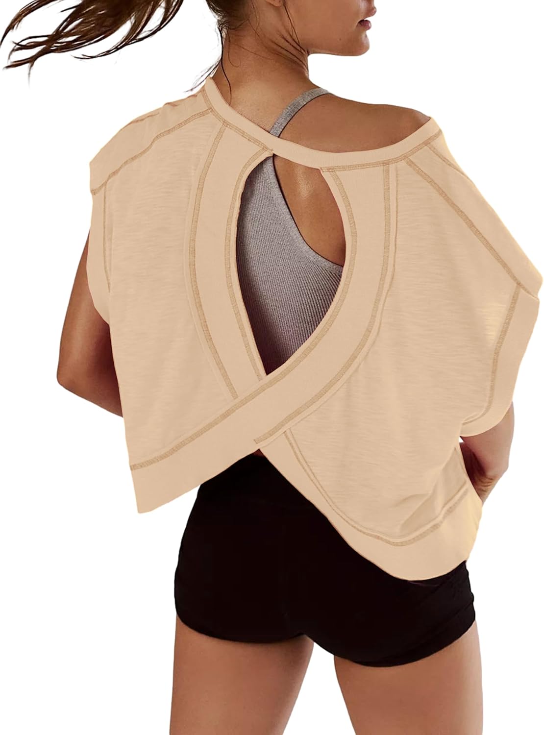 REMINORA® Women's Sport T-Shirt with Open Back – Casual Y2K Workout Crop Top for Yoga, Gym & Running | Breathable Short Sleeve Fitness Shirt