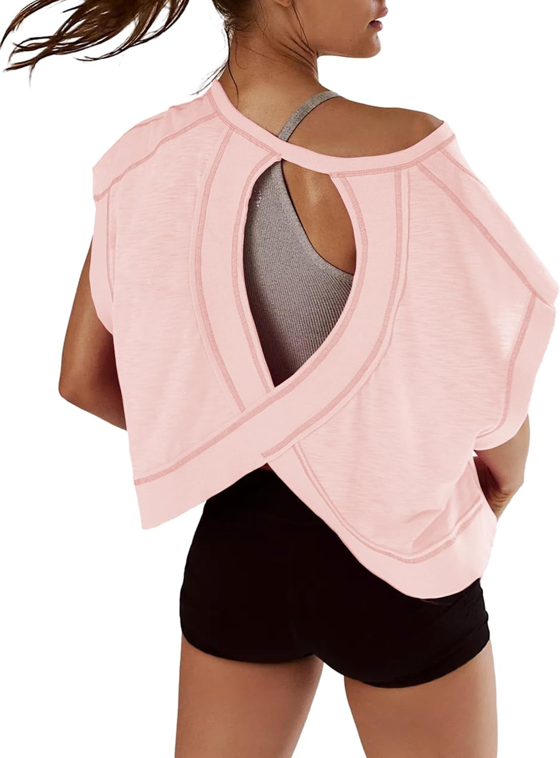 REMINORA® Women's Sport T-Shirt with Open Back – Casual Y2K Workout Crop Top for Yoga, Gym & Running | Breathable Short Sleeve Fitness Shirt