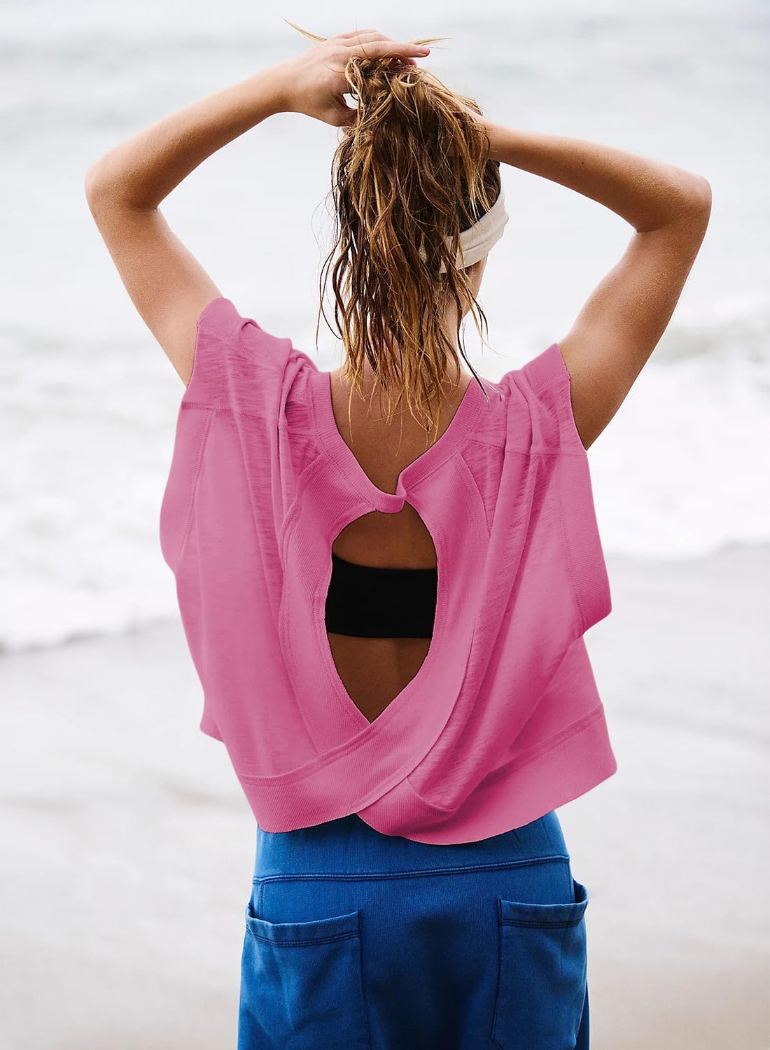 REMINORA® Women's Sport T-Shirt with Open Back – Casual Y2K Workout Crop Top for Yoga, Gym & Running | Breathable Short Sleeve Fitness Shirt