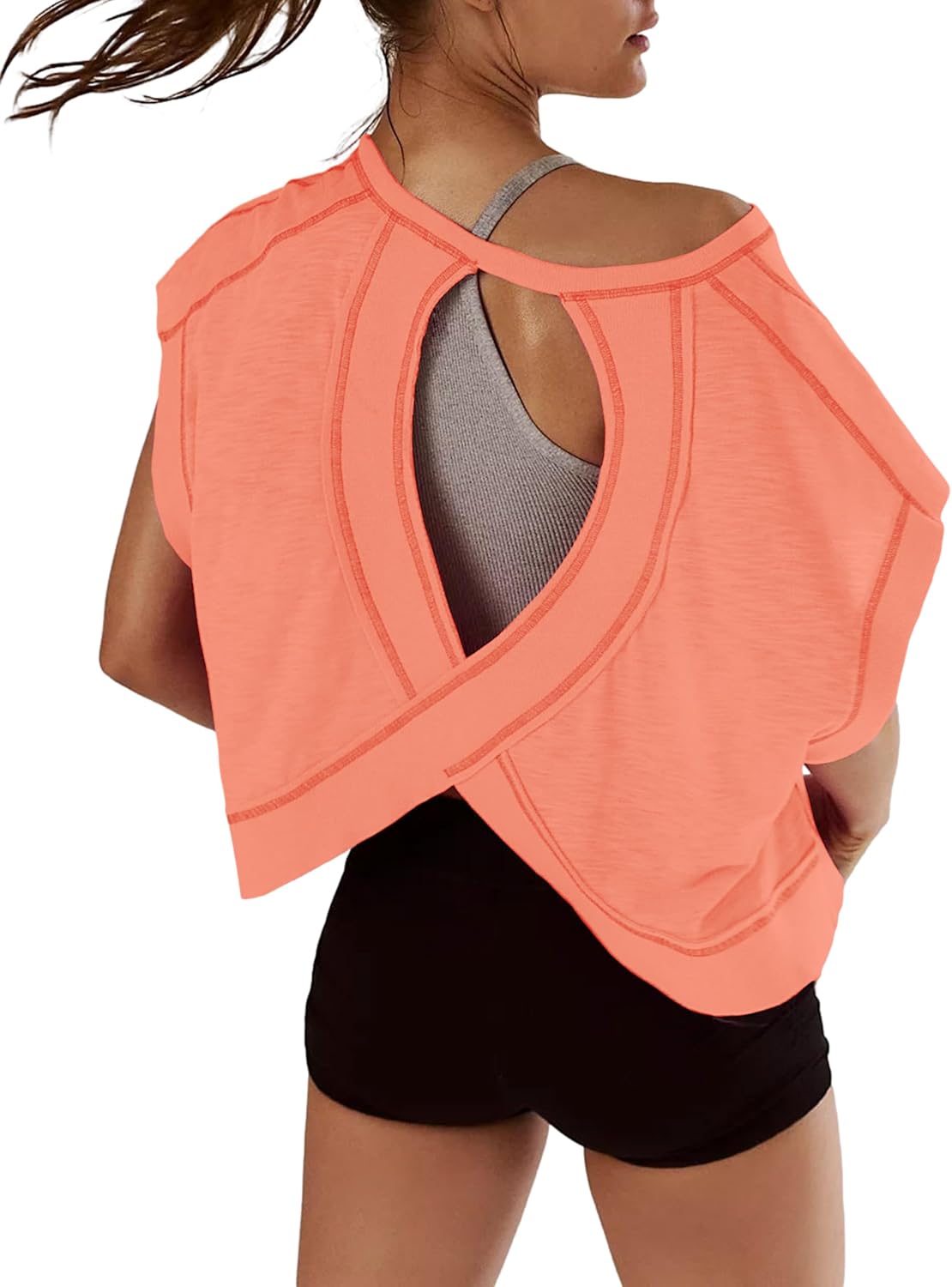 REMINORA® Women's Sport T-Shirt with Open Back – Casual Y2K Workout Crop Top for Yoga, Gym & Running | Breathable Short Sleeve Fitness Shirt
