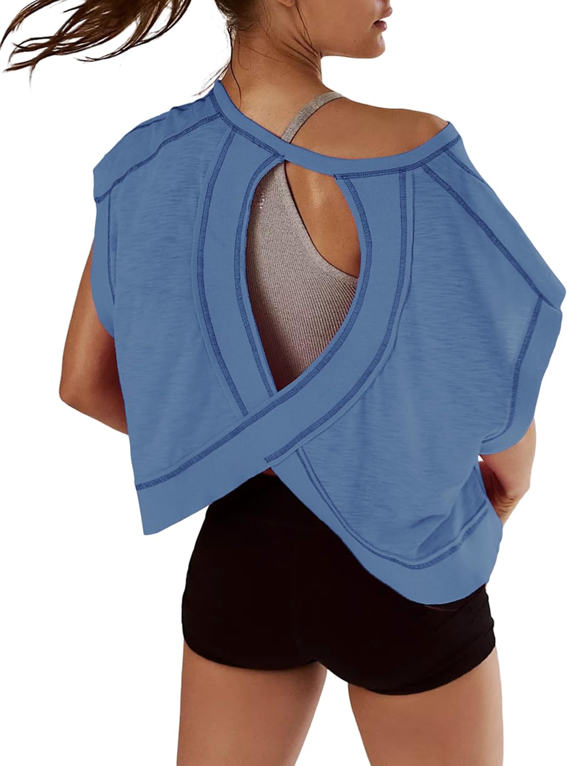 REMINORA® Women's Sport T-Shirt with Open Back – Casual Y2K Workout Crop Top for Yoga, Gym & Running | Breathable Short Sleeve Fitness Shirt