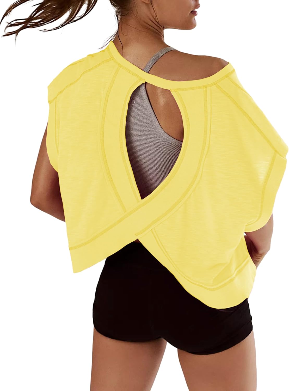 REMINORA® Women's Sport T-Shirt with Open Back – Casual Y2K Workout Crop Top for Yoga, Gym & Running | Breathable Short Sleeve Fitness Shirt