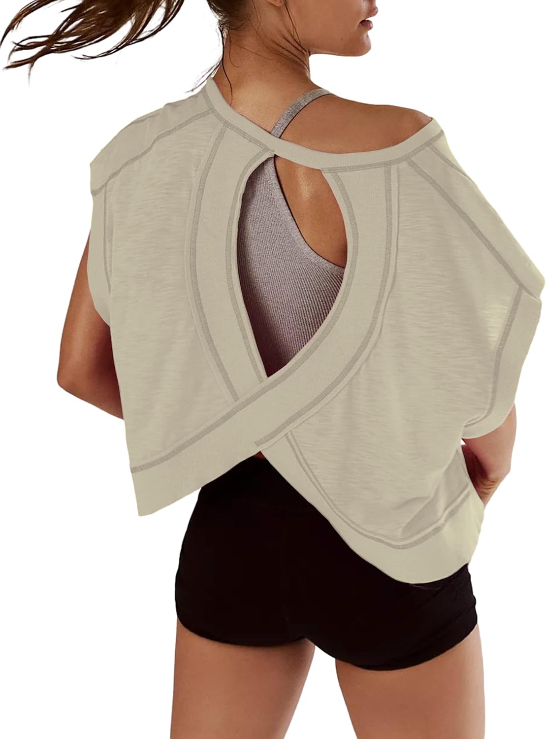 REMINORA® Women's Sport T-Shirt with Open Back – Casual Y2K Workout Crop Top for Yoga, Gym & Running | Breathable Short Sleeve Fitness Shirt