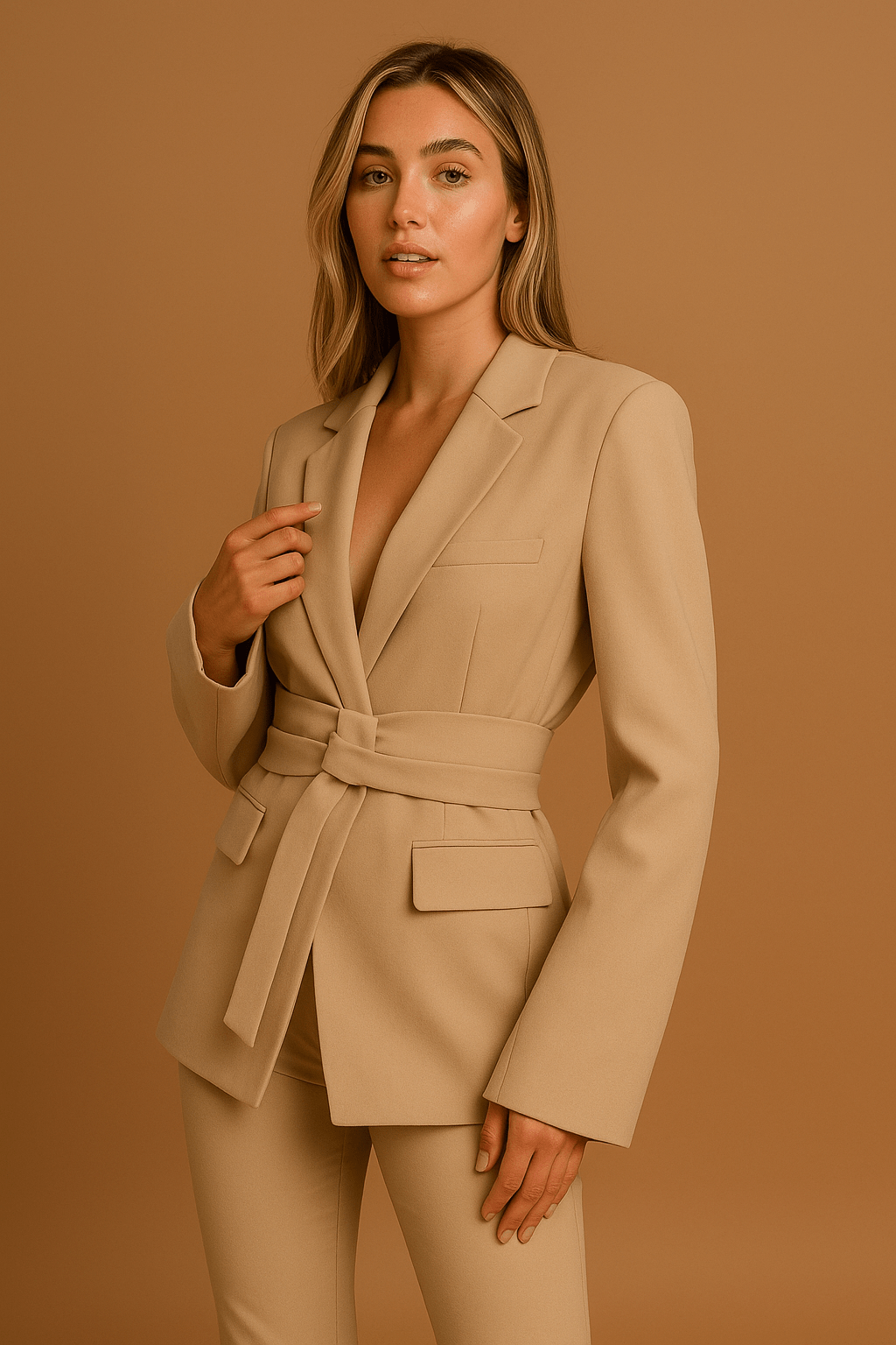 Elegant women's blazer tailored with belt for office & events