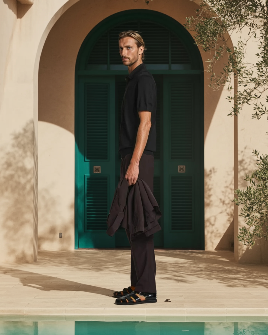Luxuriöses Strick-Poloshirt in Schwarz