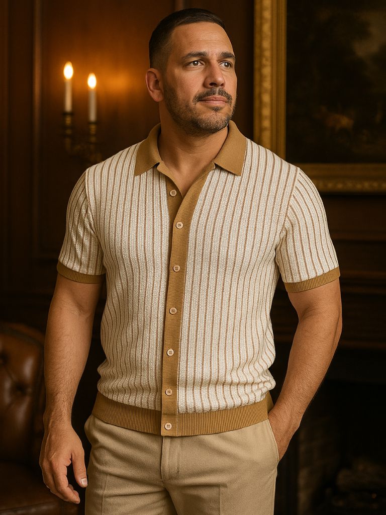 Knitted polo shirt with stripe pattern – Modern & stylish