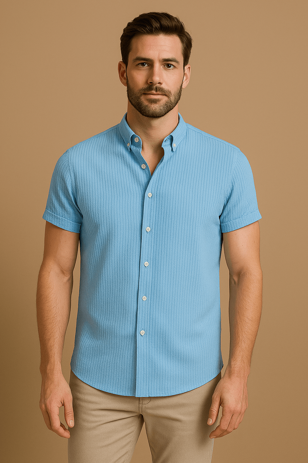 Men's short-sleeve shirt – breathable, stand-up collar, summer