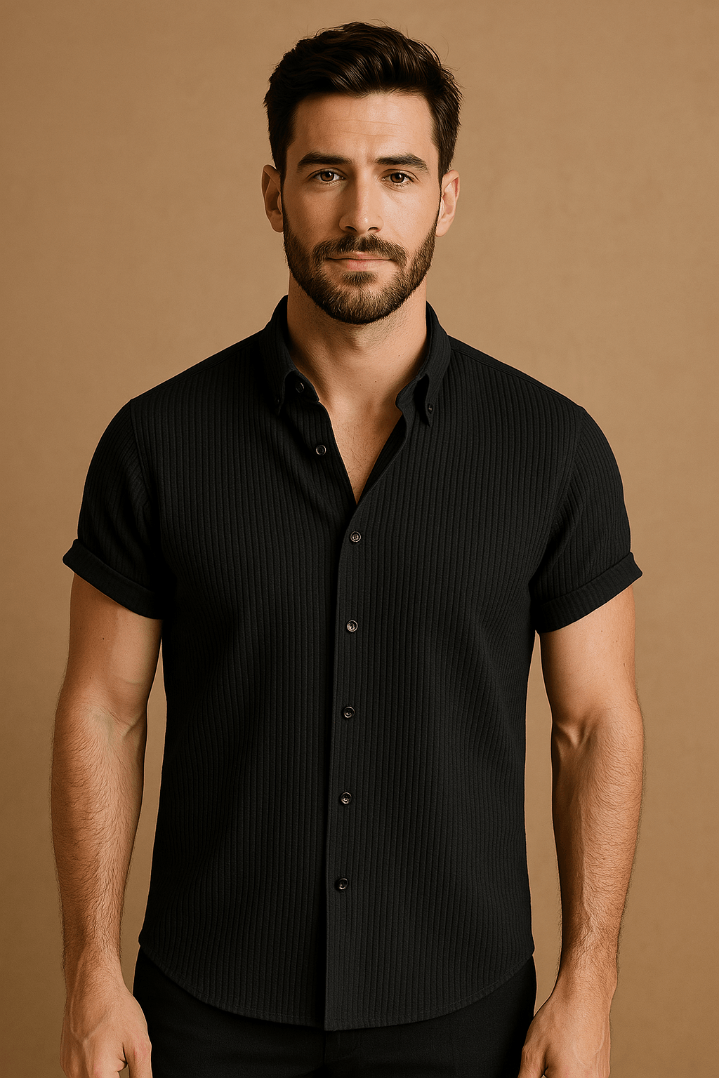Men's short-sleeve shirt – breathable, stand-up collar, summer