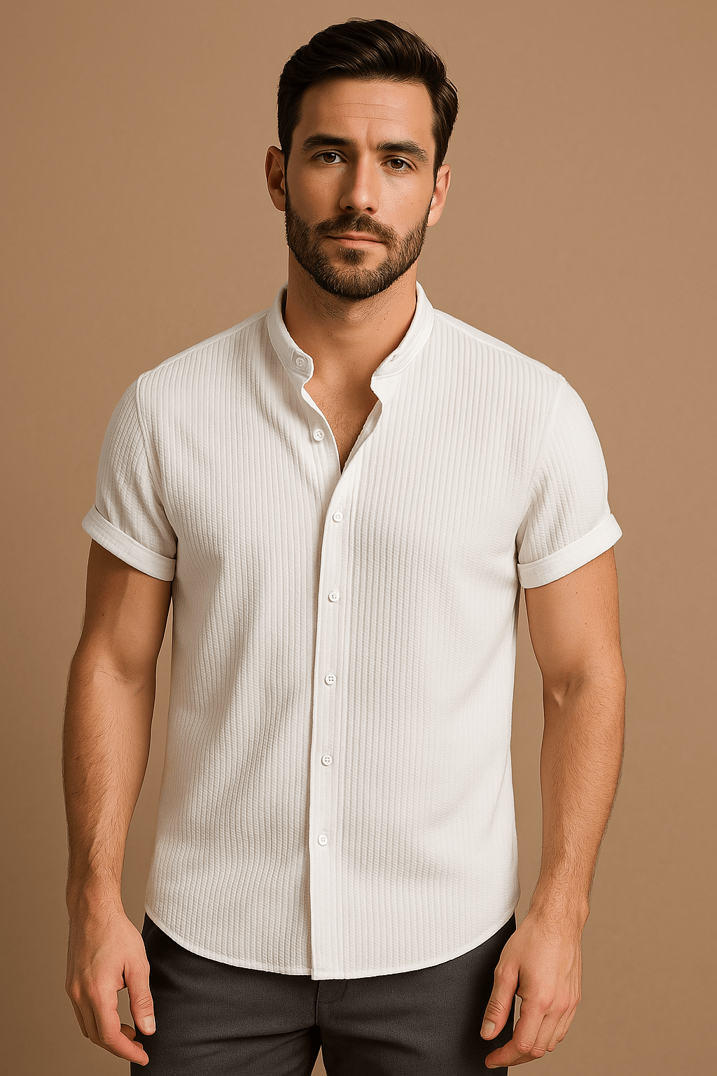 Men's short-sleeve shirt – breathable, stand-up collar, summer