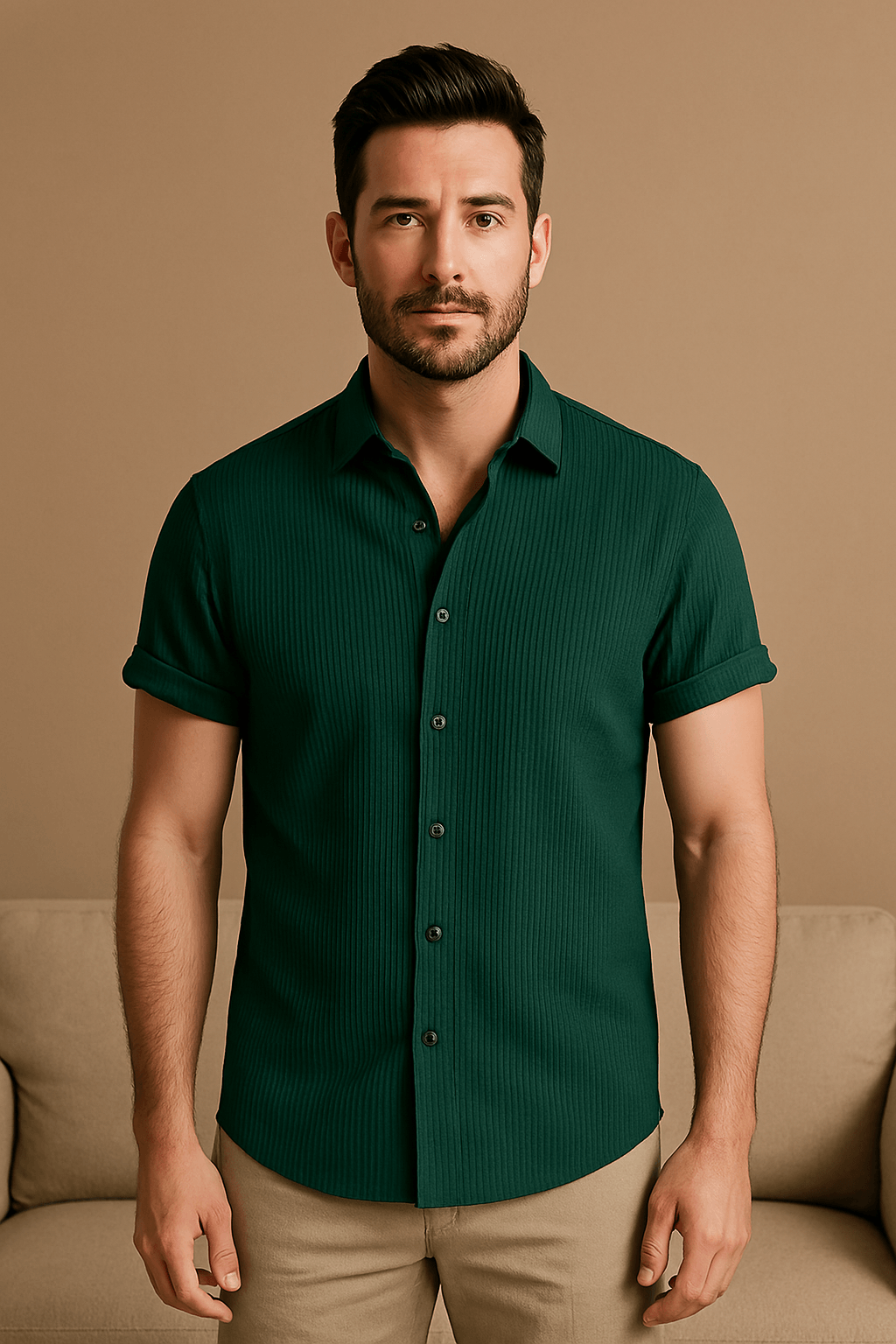 Men's short-sleeve shirt – breathable, stand-up collar, summer
