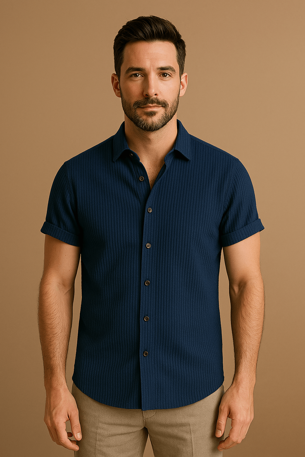 Men's short-sleeve shirt – breathable, stand-up collar, summer