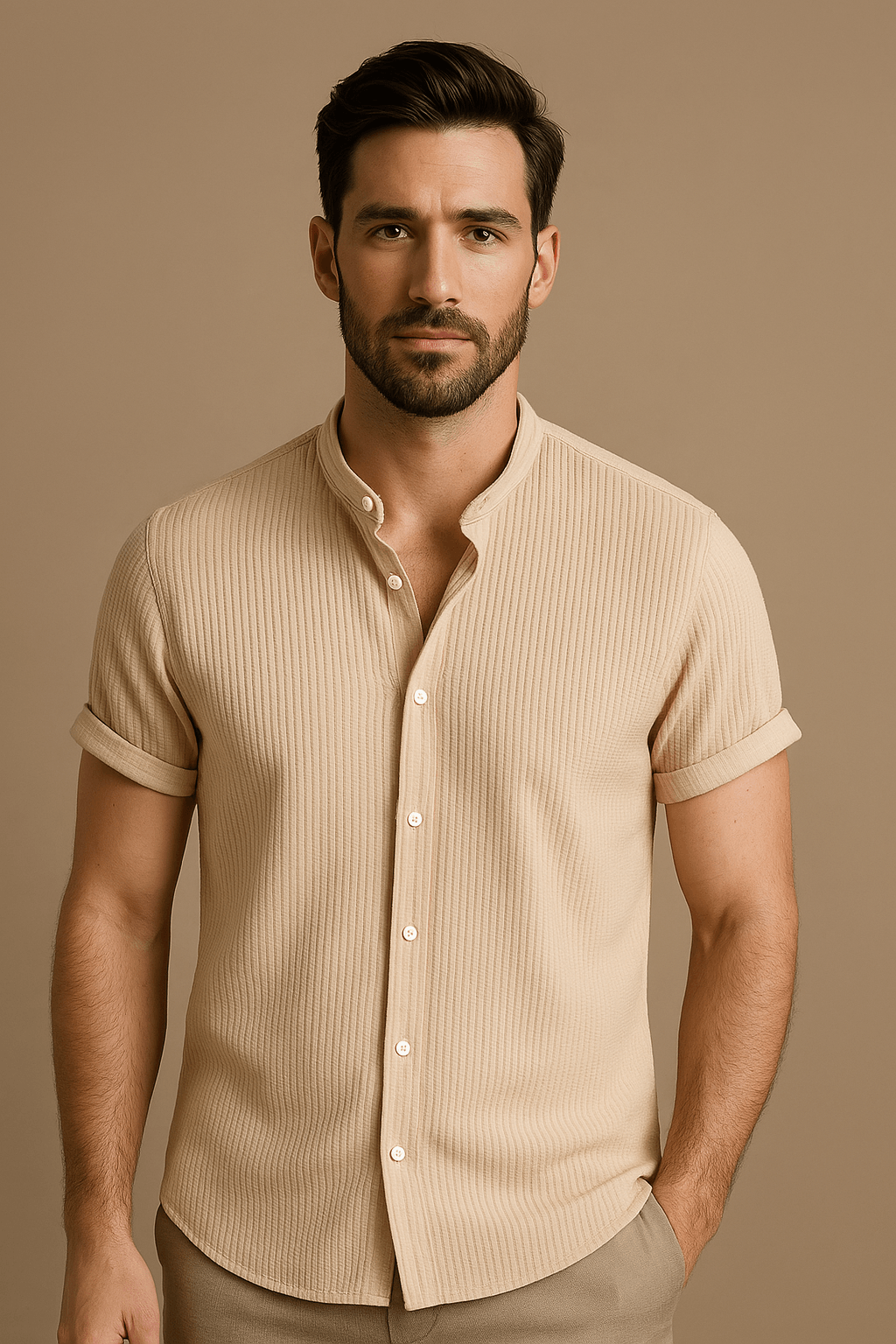 Men's short-sleeve shirt – breathable, stand-up collar, summer