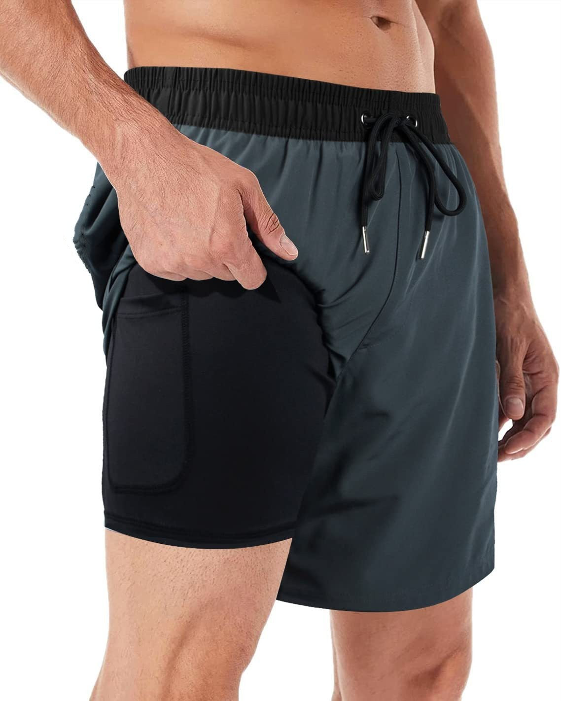 2-in-1 Men's Swim & Fitness Shorts with Compression Inner Shorts – Quick Drying & with Pockets | Ideal for Swimming, Training & Leisure