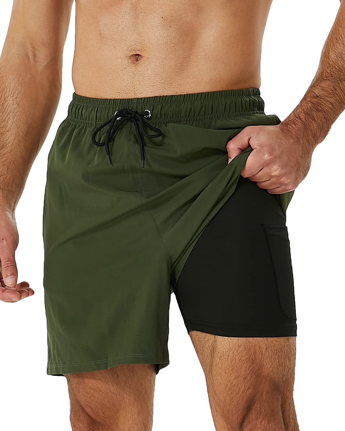 2-in-1 Men's Swim & Fitness Shorts with Compression Inner Shorts – Quick Drying & with Pockets | Ideal for Swimming, Training & Leisure