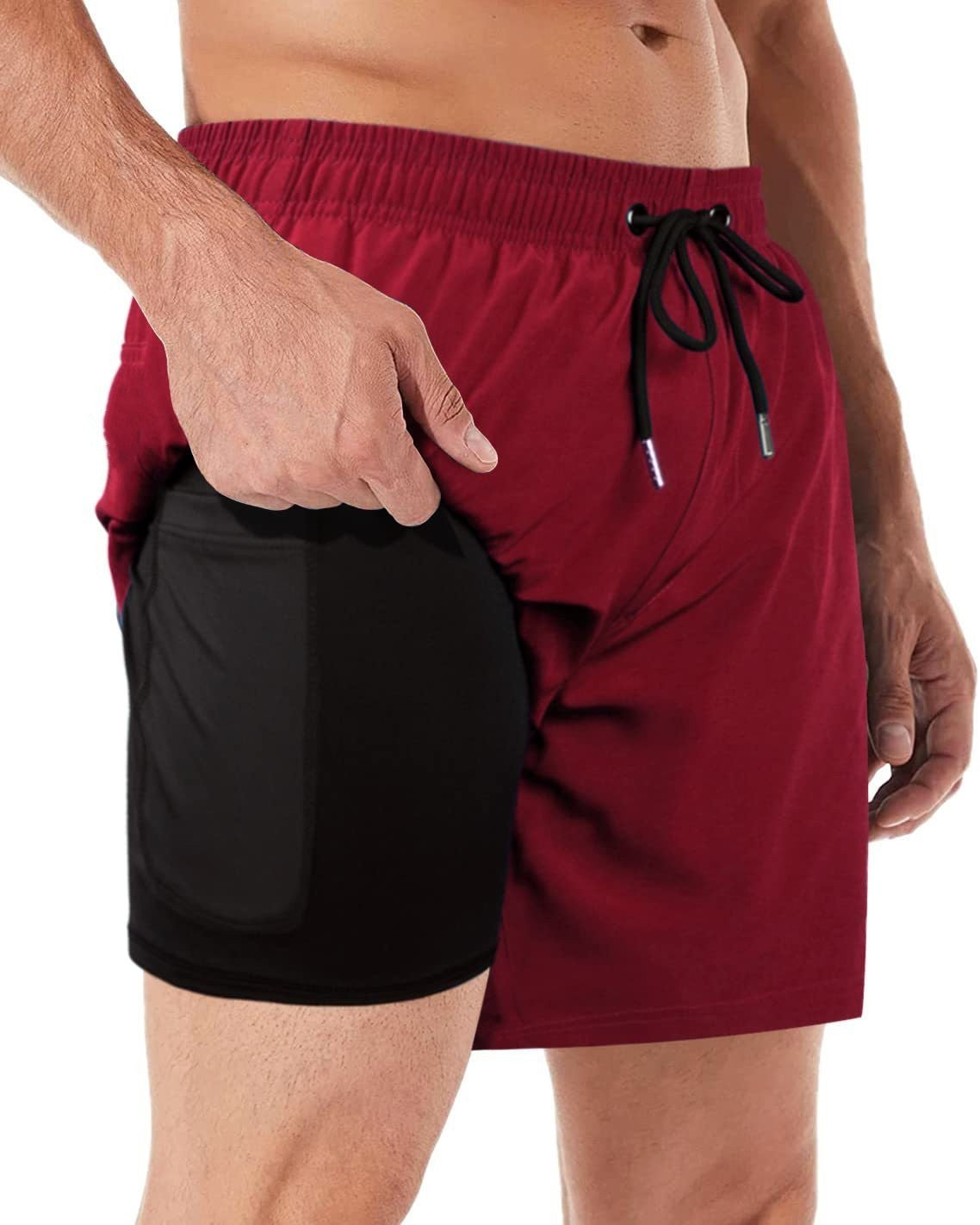 2-in-1 Men's Swim & Fitness Shorts with Compression Inner Shorts – Quick Drying & with Pockets | Ideal for Swimming, Training & Leisure