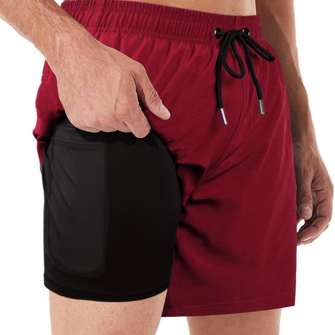 2-in-1 Men's Swim & Fitness Shorts with Compression Inner Shorts – Quick Drying & with Pockets | Ideal for Swimming, Training & Leisure