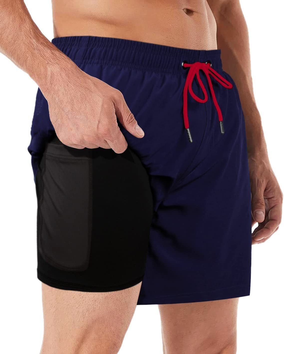 2-in-1 Men's Swim & Fitness Shorts with Compression Inner Shorts – Quick Drying & with Pockets | Ideal for Swimming, Training & Leisure