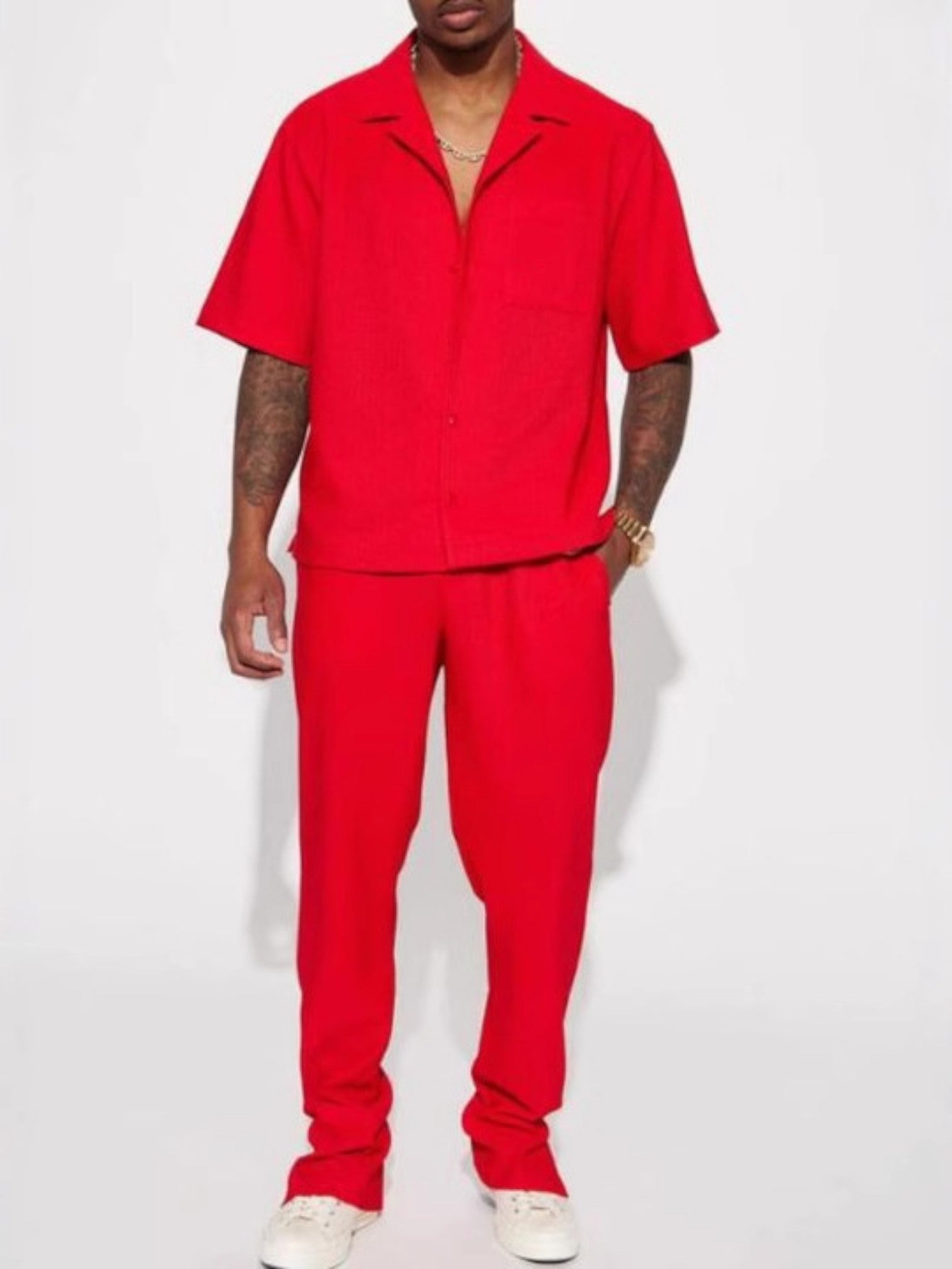 Men's Two-Piece Set – Stylish Short-Sleeve Suit with Shirt & Long Pants | Modern Casual & Summer Look for Men