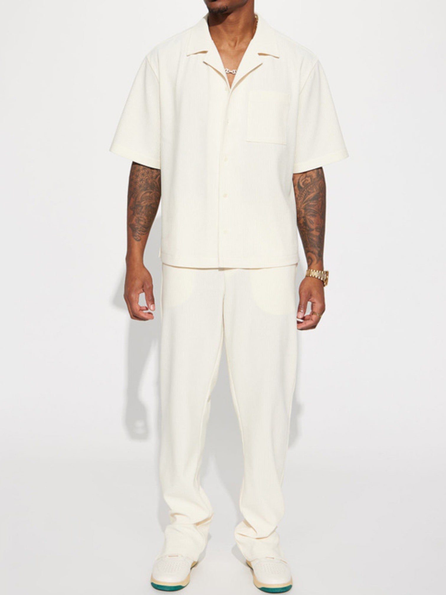 Men's Two-Piece Set – Stylish Short-Sleeve Suit with Shirt & Long Pants | Modern Casual & Summer Look for Men