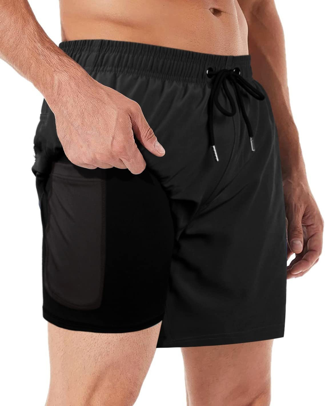 2-in-1 Men's Swim & Fitness Shorts with Compression Inner Shorts – Quick Drying & with Pockets | Ideal for Swimming, Training & Leisure