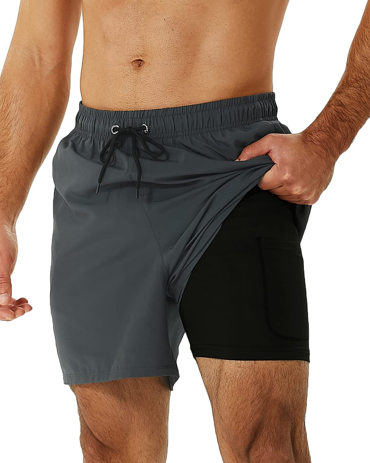 2-in-1 Men's Swim & Fitness Shorts with Compression Inner Shorts – Quick Drying & with Pockets | Ideal for Swimming, Training & Leisure