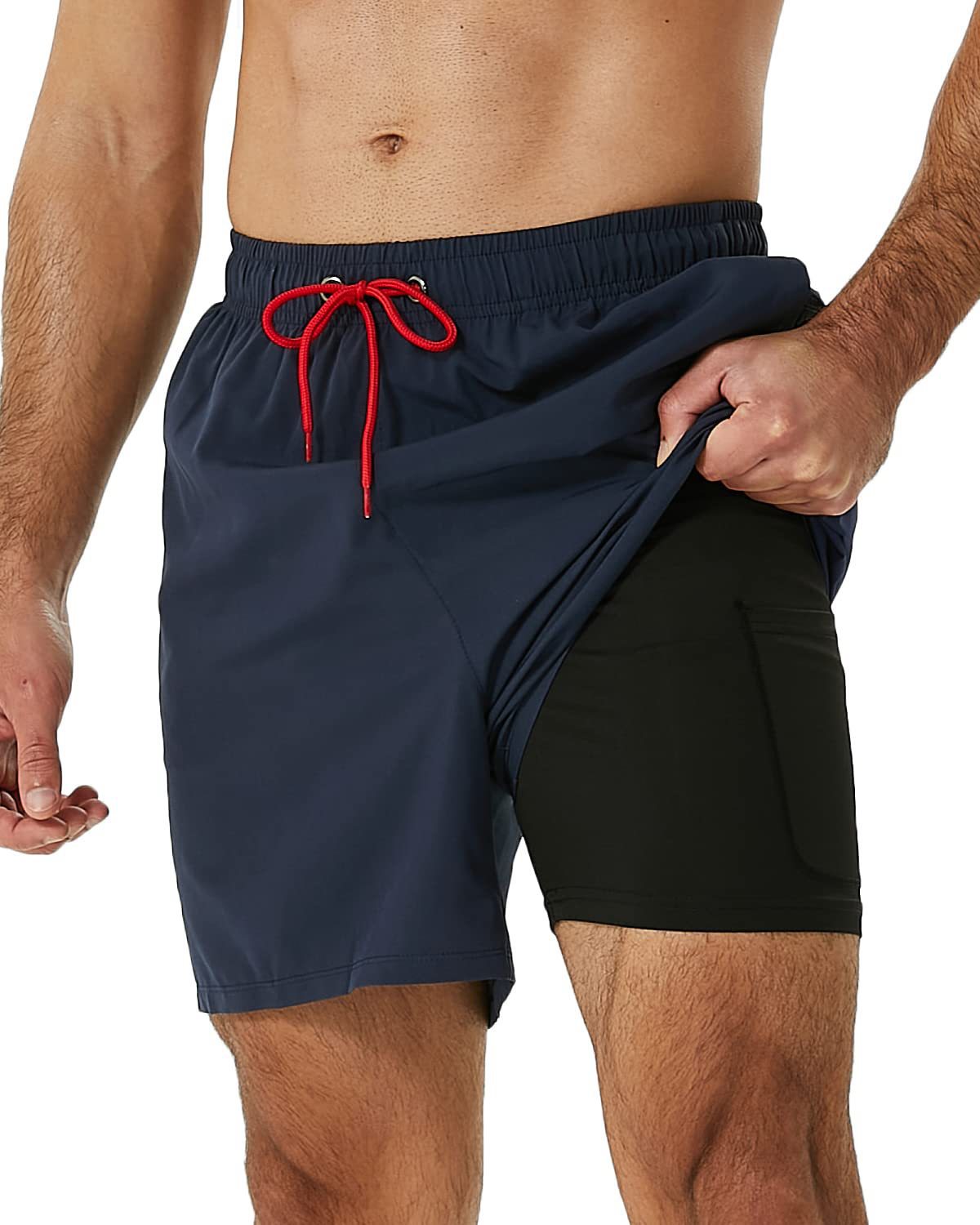 2-in-1 Men's Swim & Fitness Shorts with Compression Inner Shorts – Quick Drying & with Pockets | Ideal for Swimming, Training & Leisure