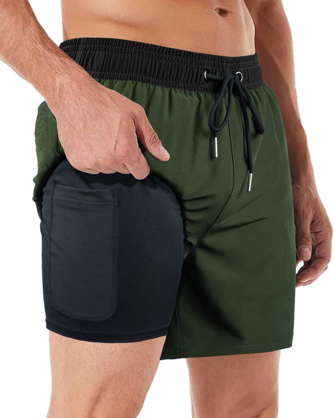 2-in-1 Men's Swim & Fitness Shorts with Compression Inner Shorts – Quick Drying & with Pockets | Ideal for Swimming, Training & Leisure