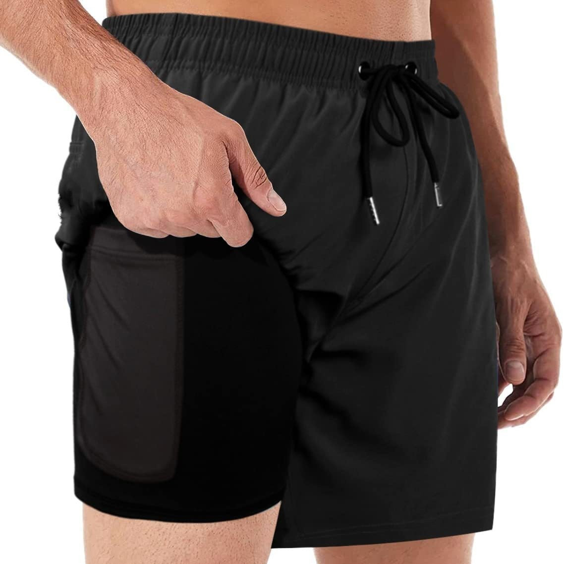 2-in-1 Men's Swim & Fitness Shorts with Compression Inner Shorts – Quick Drying & with Pockets | Ideal for Swimming, Training & Leisure