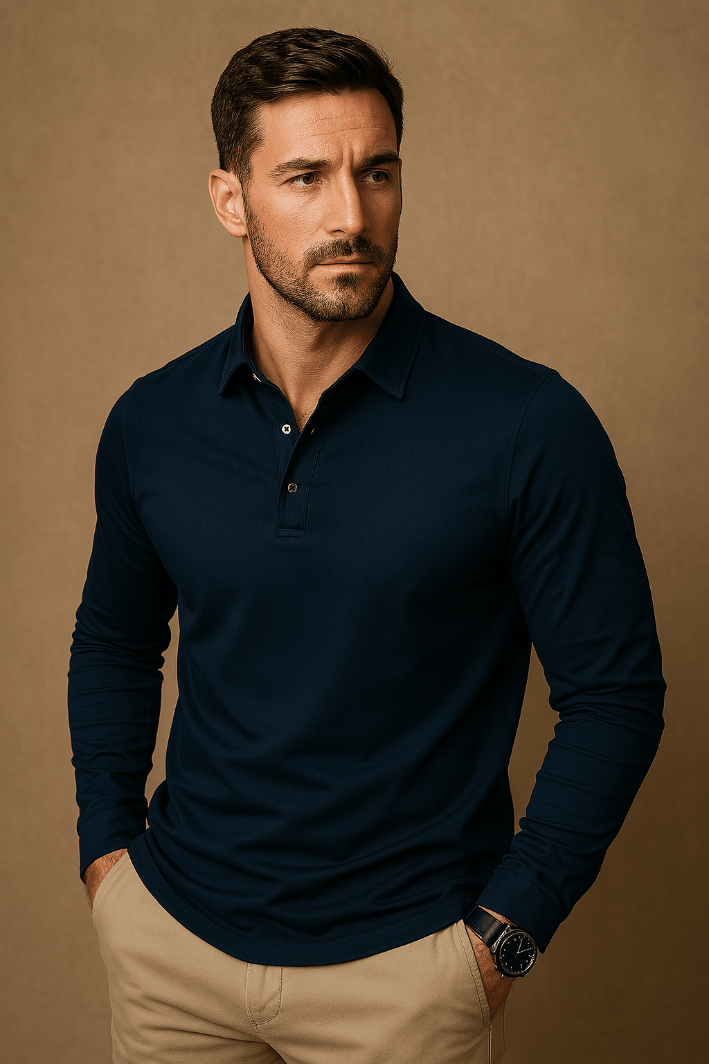 Elegant men's long-sleeve polo – versatile for office & leisure