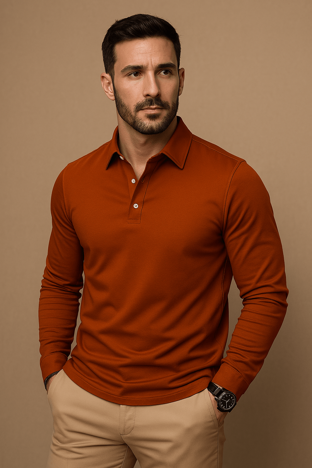 Elegant men's long-sleeve polo – versatile for office & leisure