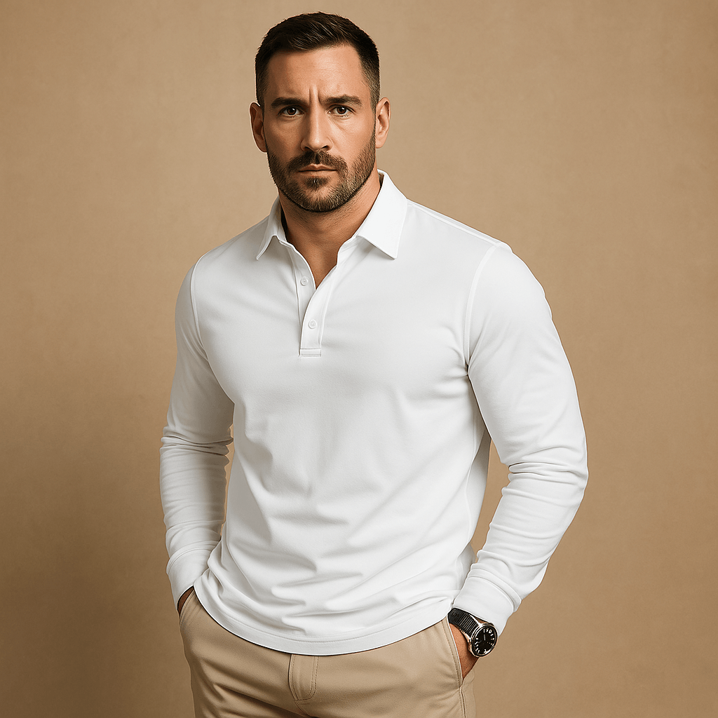 Elegant men's long-sleeve polo – versatile for office & leisure