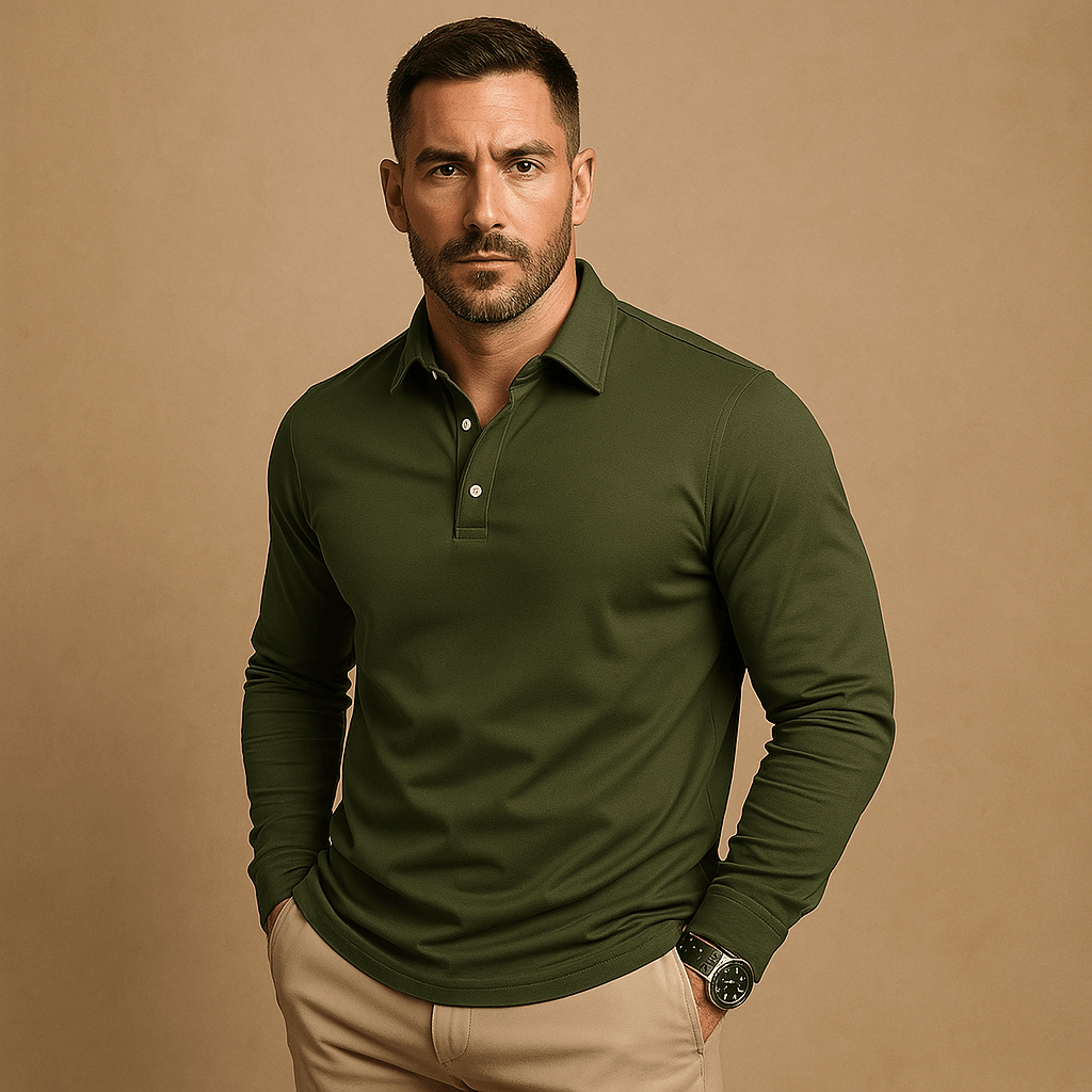 Elegant men's long-sleeve polo – versatile for office & leisure