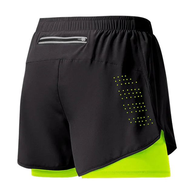 Men's 2-in-1 Running Shorts Black ā Double-Layer Fitness Shorts with Inner Shorts | Quick Drying & Breathable for Training, Workout & Bodybuilding