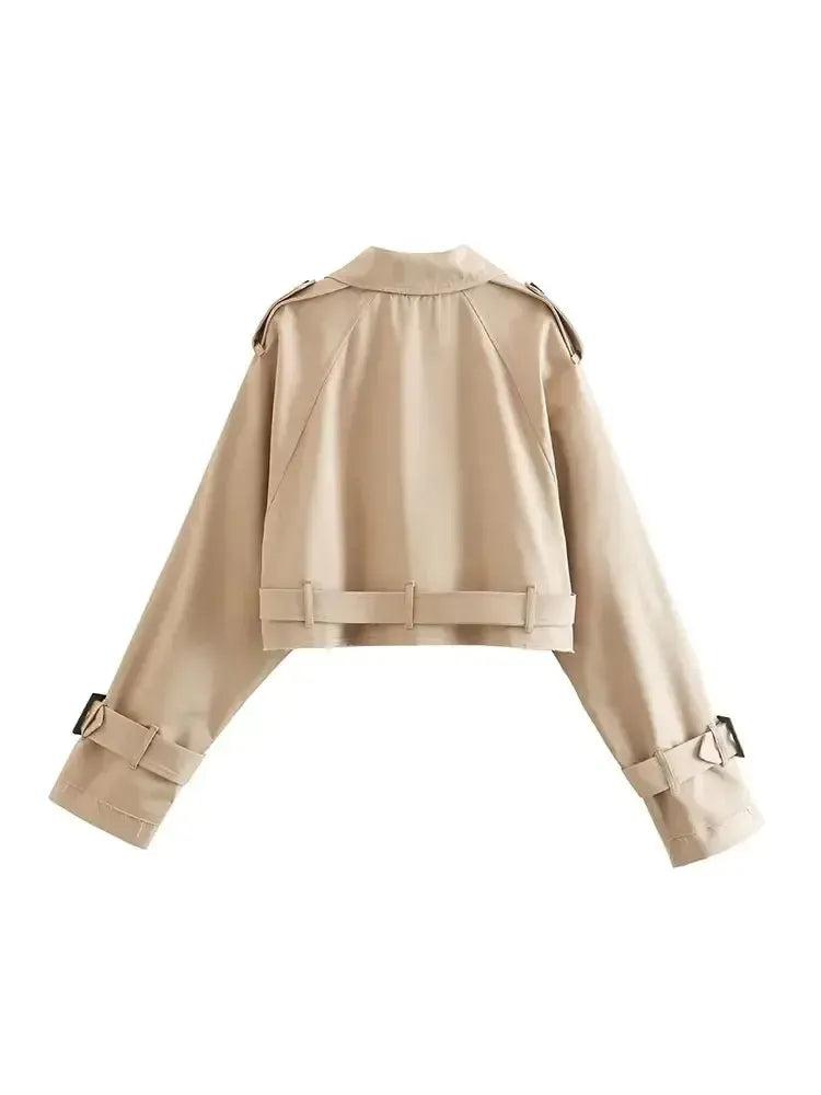 Elegant trench coat in crop style – modern short coat in beige - Liliane