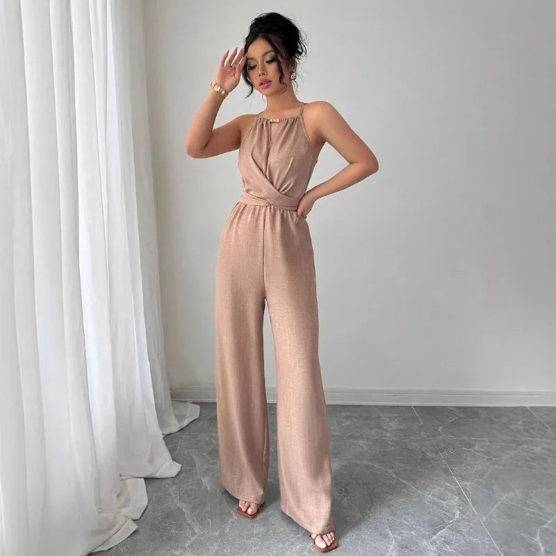 Damen Halter Jumpsuit – Eleganter Rückenfreier Einteiler für Sommer & Herbst | Figurbetonter Overall mit Bodenlanger Hose – Zeitlos & Stilvoll für Alltag & Freizeit
