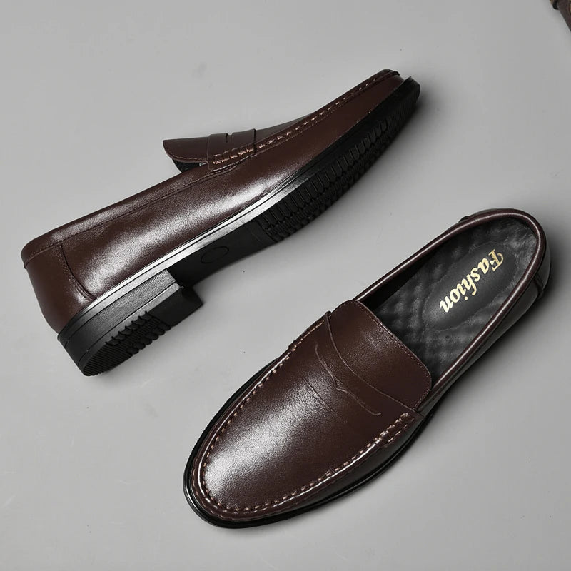 Luxurious Men's Moccasins Made Of Genuine Leather – Italian Slip-On Business Loafers With Cut-Out Design