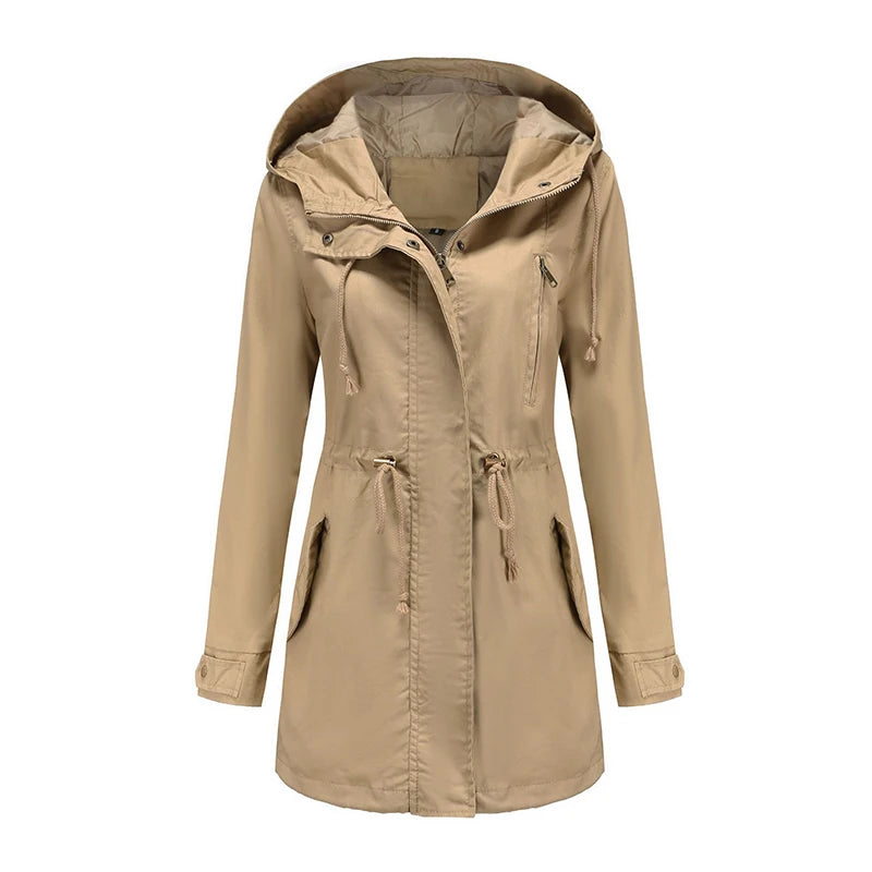 Women's zipper windbreaker with drawstring
