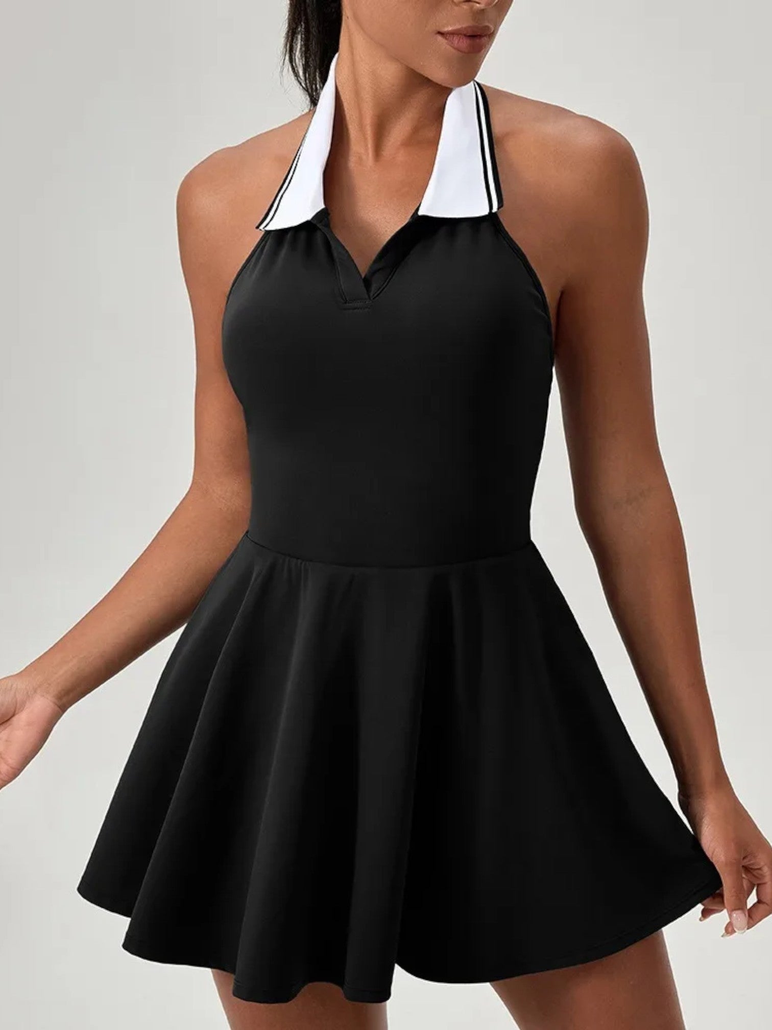 Women's Sports Dress – Sleeveless Tennis & Fitness Dress with Hanging Neck | Sexy One-Piece for Outdoor, Yoga & Leisure