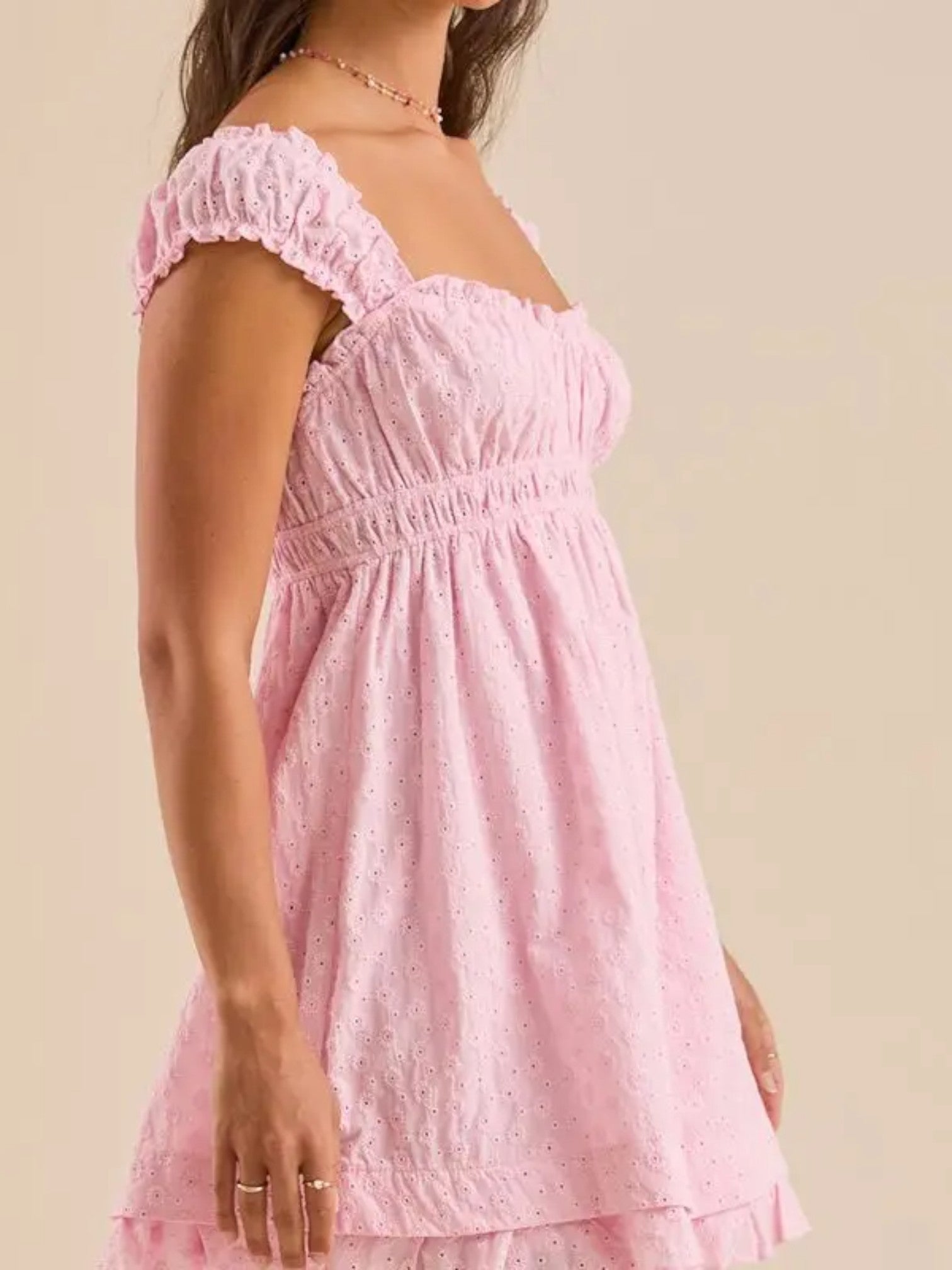 Summer mini dress – sleeveless with embroidery & ruffles